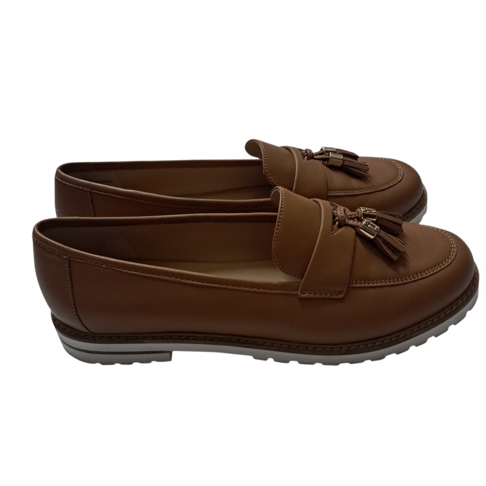 Talbots Tasseled Soft Nappa Loafers Women 8.5 Brown Tan Leather Preppy Work